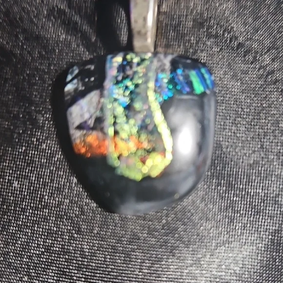 SET OF 3- Dichroic Glass Pendant Necklace - Blue Green Iridescent - Picture 2 of 4